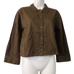 Everlane Woven Cotton PJ Top Women Size M Brown Chestnut Button Up Long Slv NWOT
